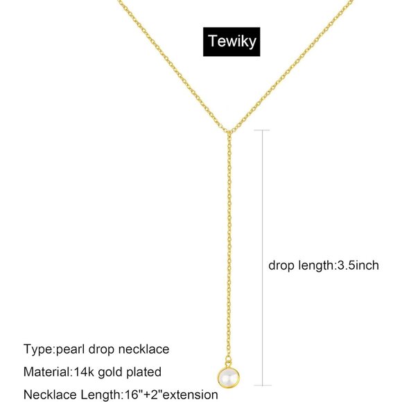 Women 14k Gold Plated Heart Pearl Y Pendant Necklace Simple Gold Drop - Picture 5 of 7